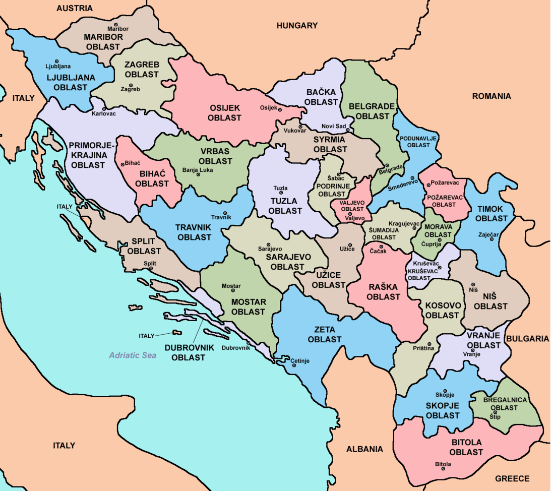 The map represents the areas or provinces that existed until the official proclamation of the Kingdom of Yugoslavia in 1929.