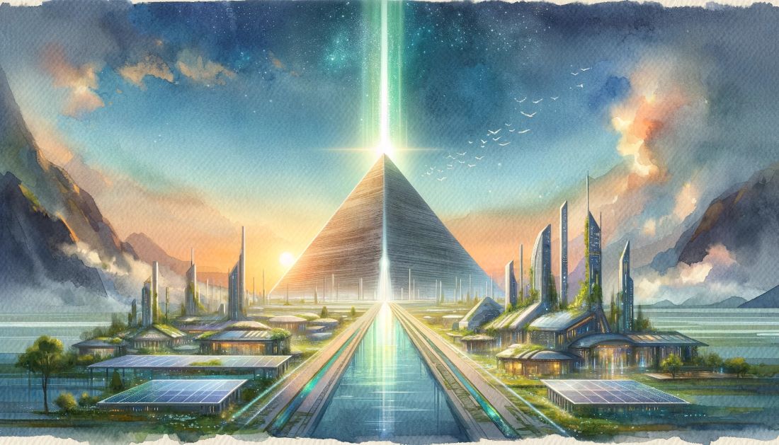 Artistic depiction of the Pyramid and the advanced human civilization that built it.