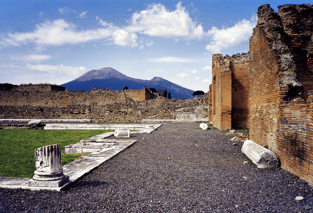 Mount Vesuvius as seen from the ruins of Pompeii (Source: Wikipedia)