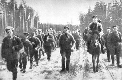 Soviet partisans on the road in Belarus, 1944 counter-offensive