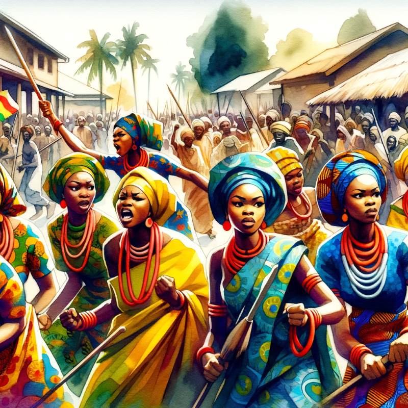 Artistic depiction of Igbo women during a protest.