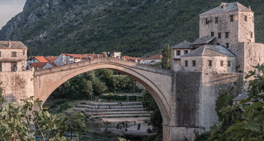 Mostar - Old bridge over a river in Mostar, Bosnia.