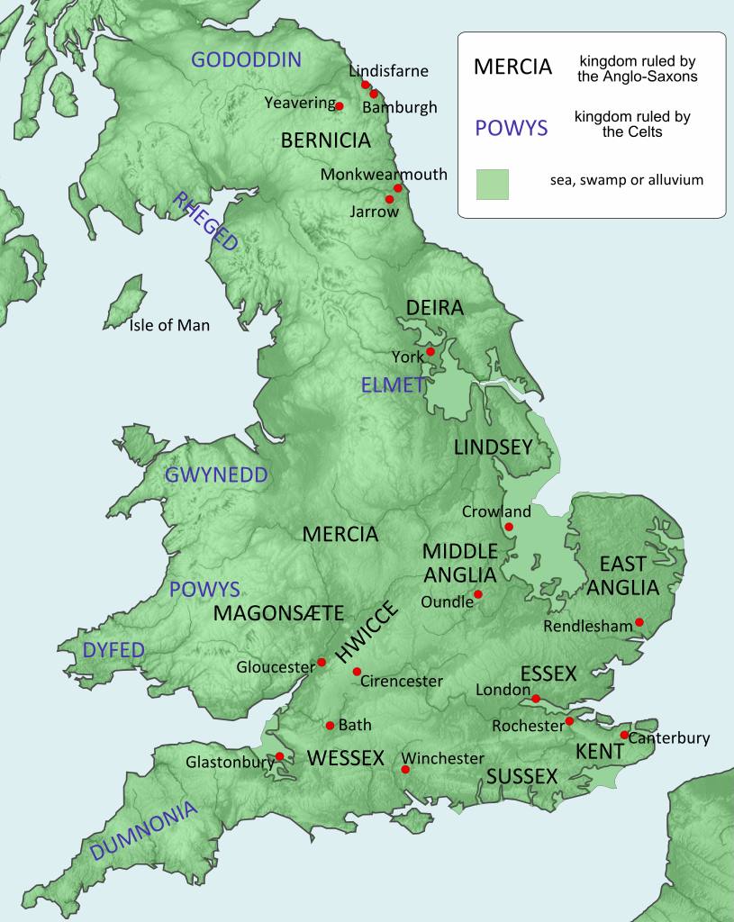 The Celtic and Anglo-Saxon kingdoms in around 600