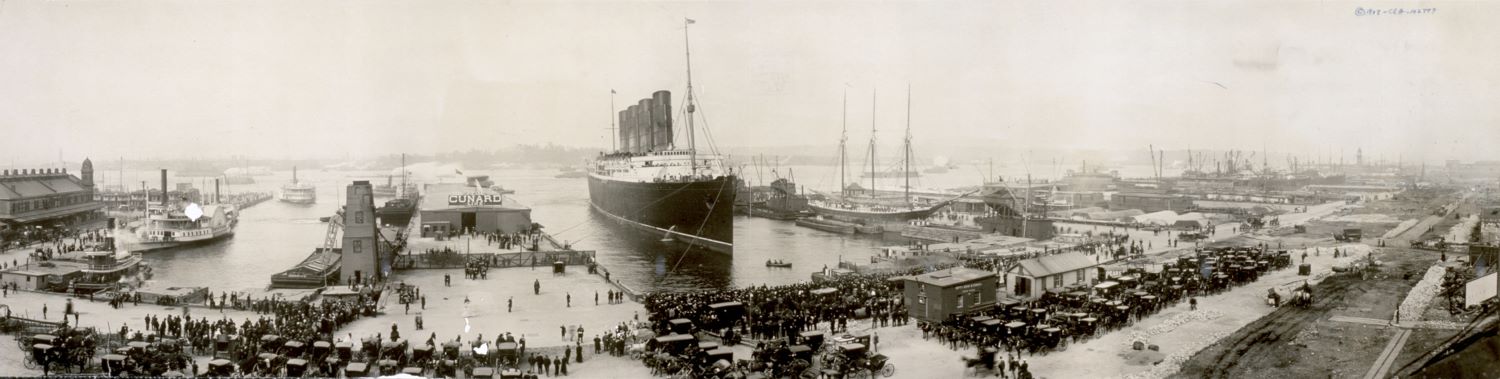 Lusitania at the end of the first leg of her maiden voyage, New York City, September 1907.