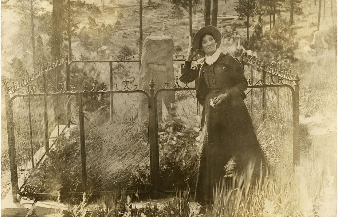 Calamity Jane at Wild Bill Hickok's Gravesite, Deadwood, Dakota Territory, 1890s