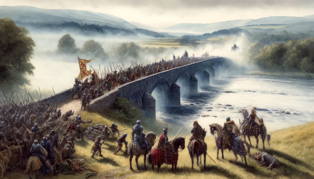 An artistic depiction of the Battle of Stirling Bridge in 1297