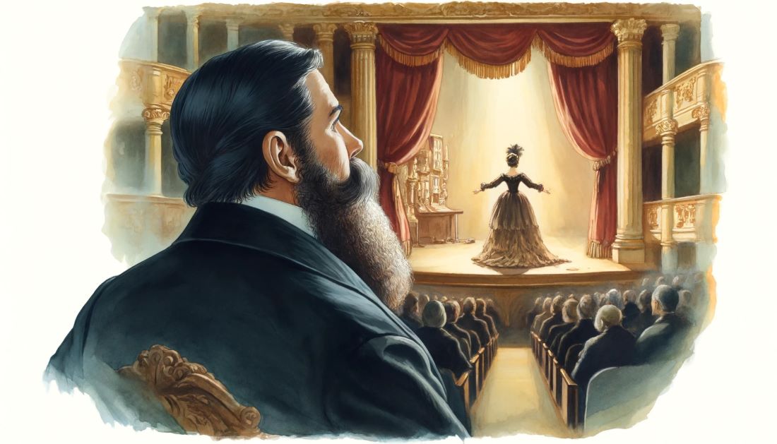 Artistic depiction of a possible encounter between Carl Russ-Suchard and Milka Trnina.