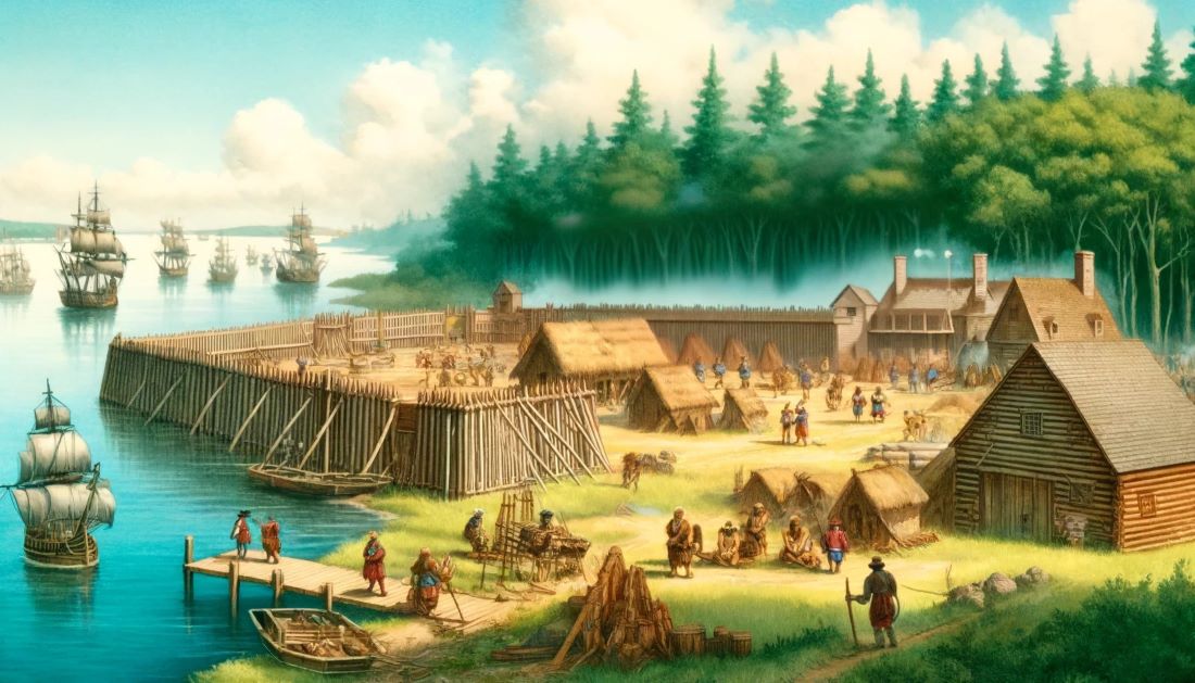 Artistic depiction of the founding of the first colony on the site of present-day New York.