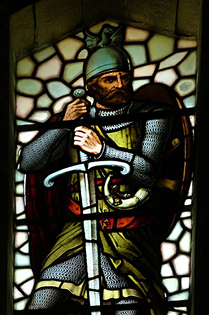 Depiction of Wallace in a stained glass window in the Wallace Monument