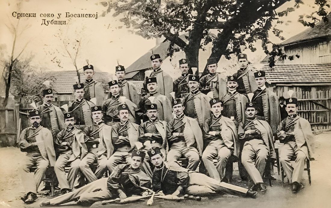 Members of the Serbian Sokol society in Bosanska Dubica on the eve of World War I.