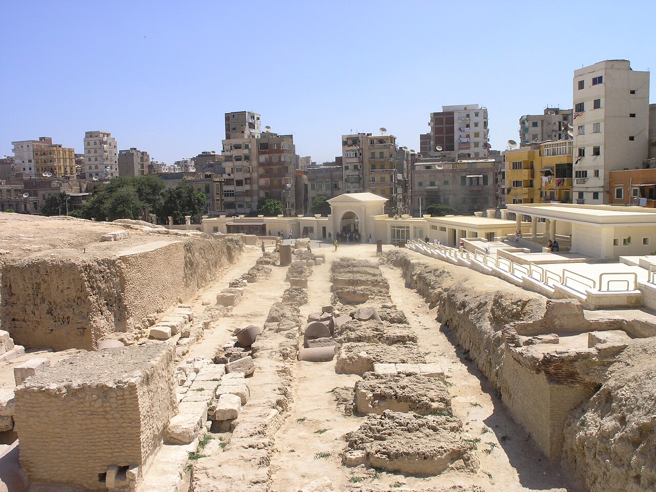 Present-day ruins of the Serapeum of Alexandria, where the Library of Alexandria moved part of its collection after it ran out of storage space in the main building