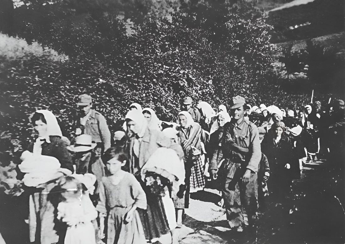 Ustaša forces take Serbian women and children to concentration camps after the Kozara Offensive, summer of 1942.
