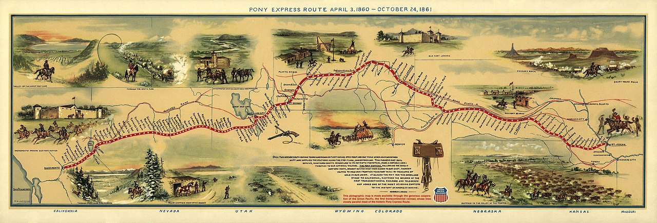 Illustrated Map of Pony Express Route in 1860