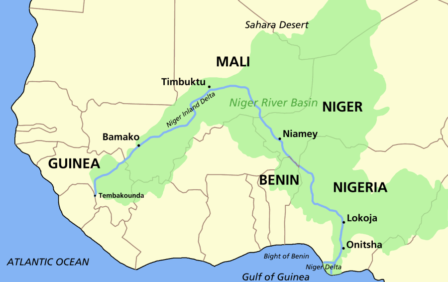 Map of the Niger, showing its watershed and inland delta