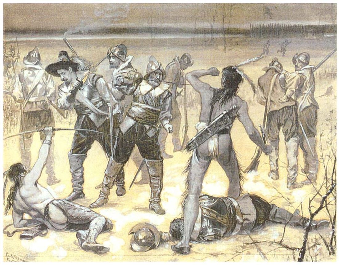 Lion Gardiner in the Pequot War from a Charles Stanley Reinhart drawing circa 1890