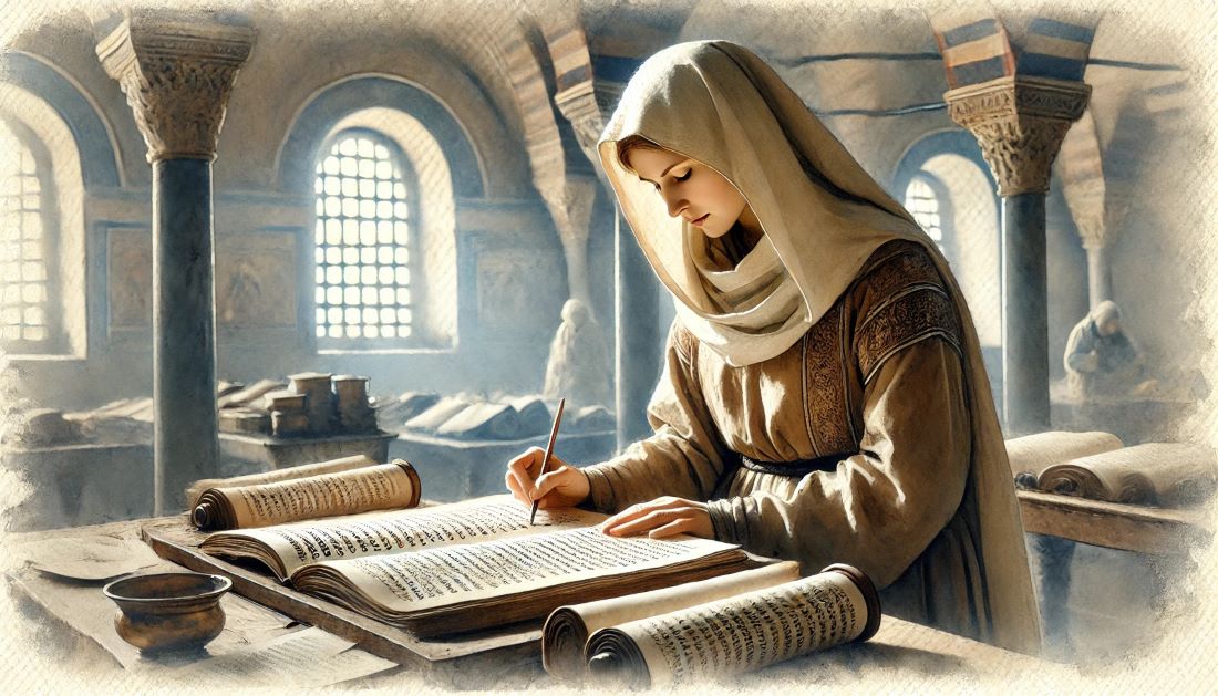 Artistic depiction of Anna Komnene writing the Alexiad