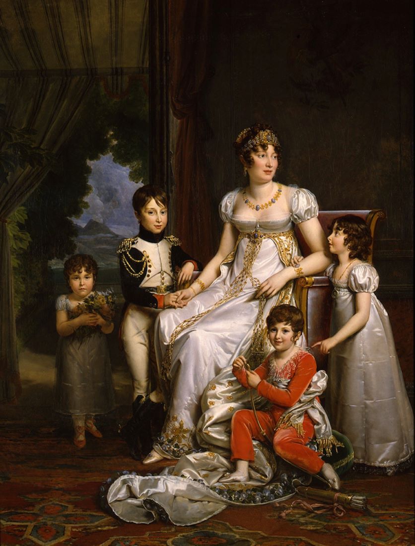 Caroline Bonaparte, wife of Joachim Murat and sister of Napoleon Bonaparte, with her children.