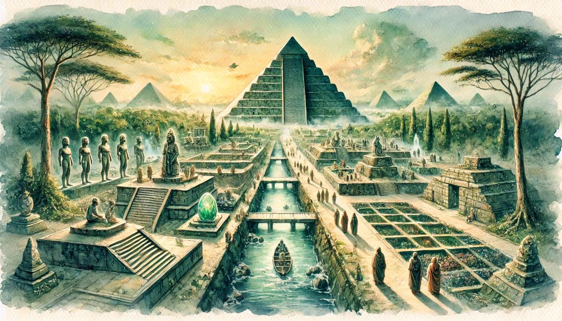 Artistic depiction of ancient human civilization