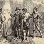 19th-century illustration depicting the discovery of the abandoned colony, 1590