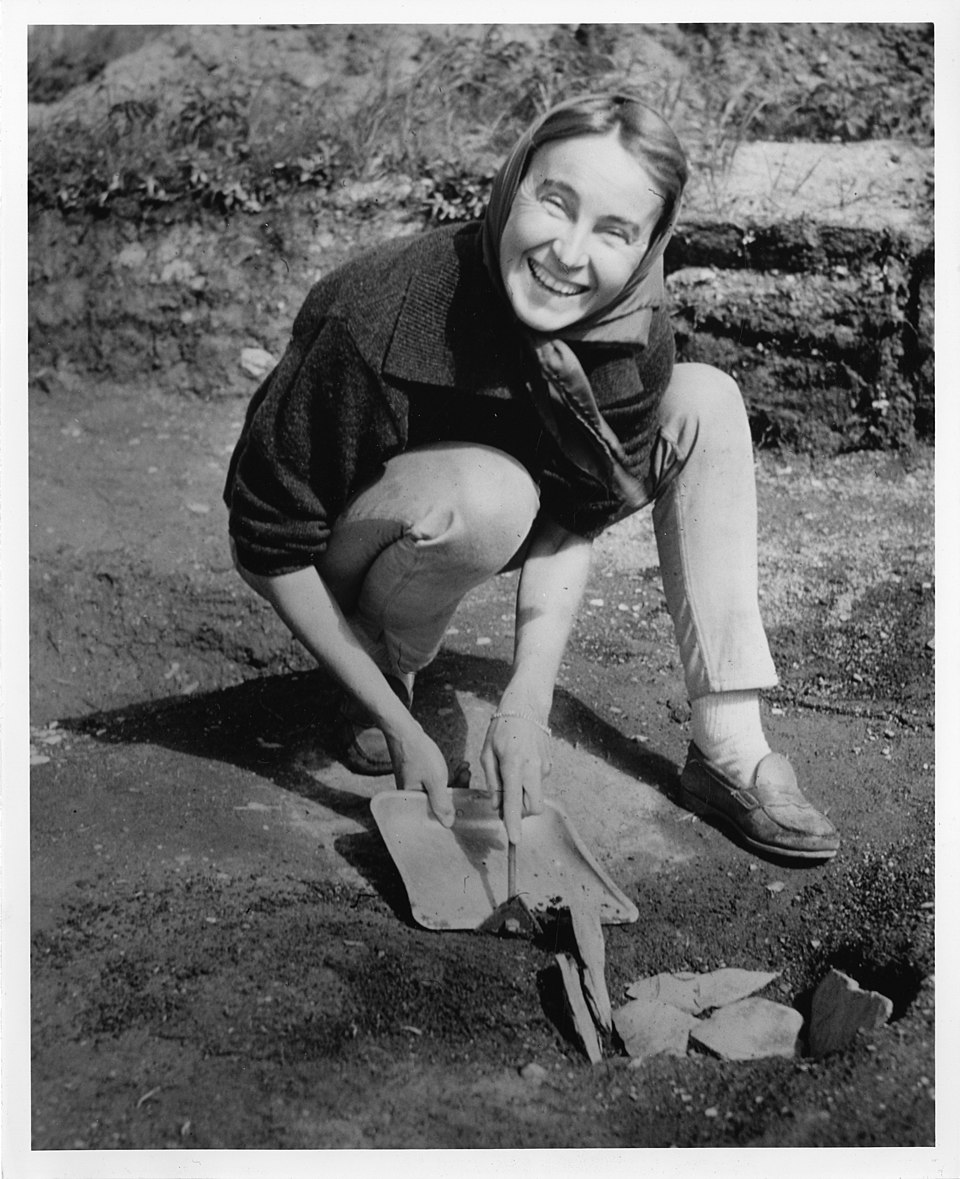 Anne Stine Ingstad at L'Anse aux Meadows, 1963. Ingstad, along with her husband, led an archaeological excavation of the site.