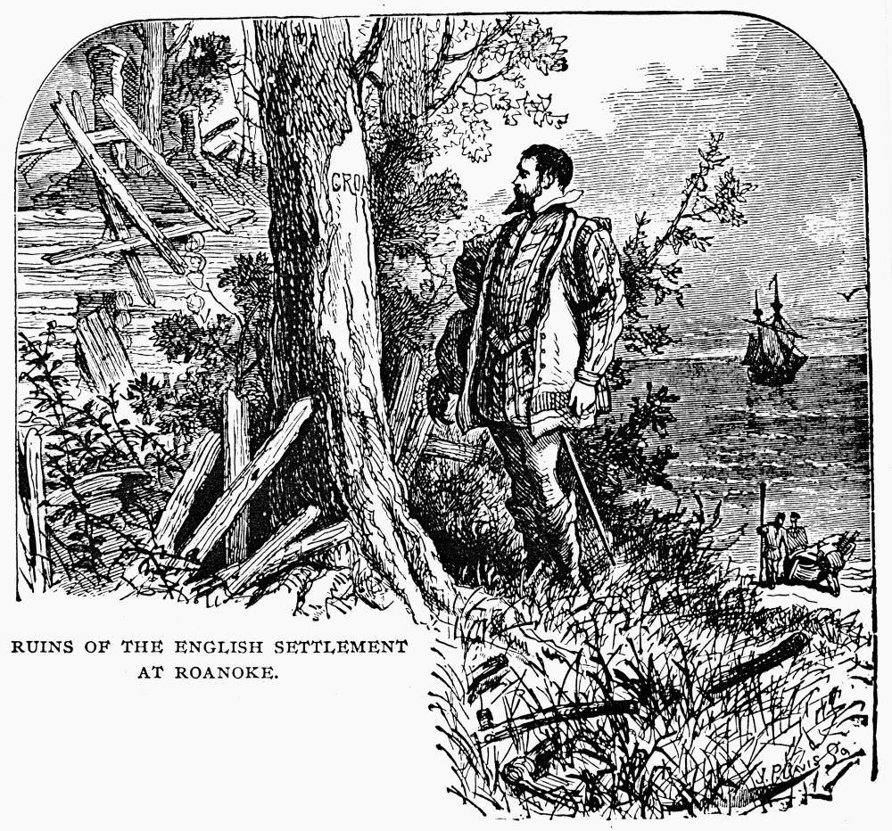 John White at the ruins of the Roanoke colony, 1590