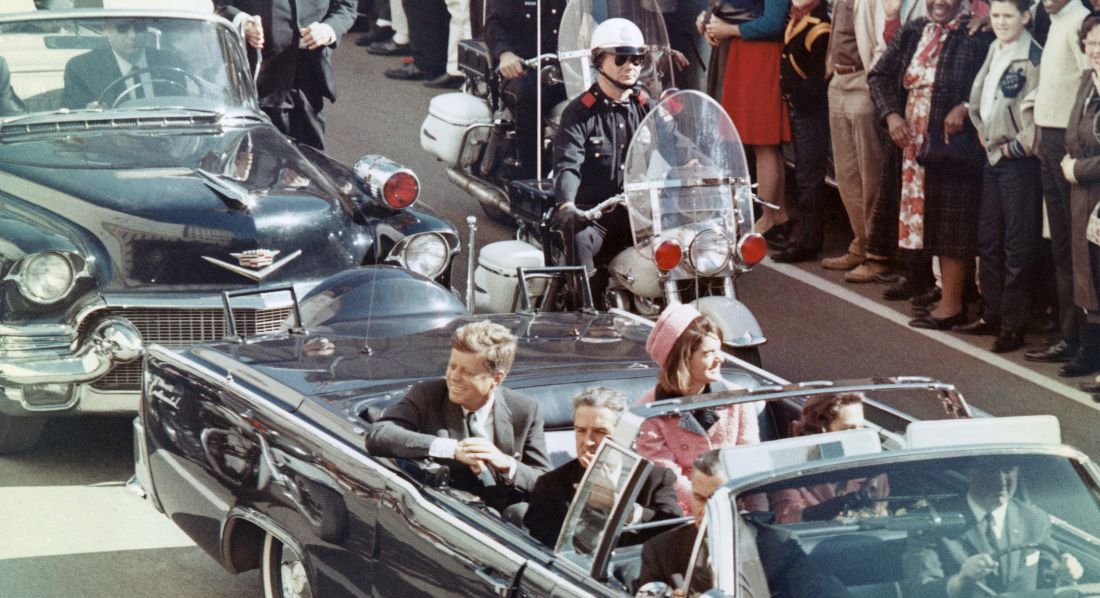 The Kennedys and the Connallys in the presidential limousine moments before the assassination in Dallas.