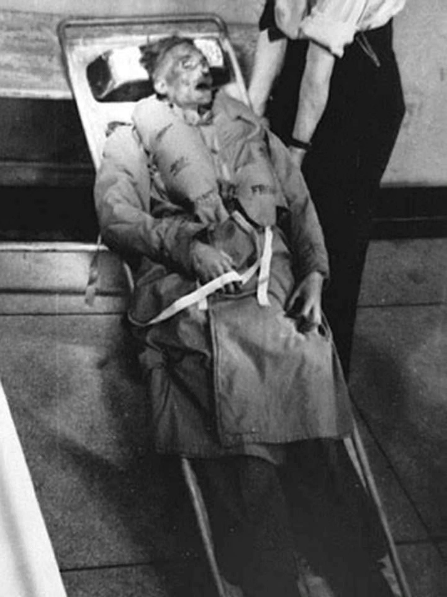 The corpse of Glyndwr Michael, dressed as Martin, just prior to placement in the canister