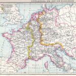 The Carolingian Empire at its greatest extent (814) and its later partition with the Treaty of Verdun (843)