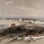 The ancient city of Tyre, taken from the isthmus. Coloured lithograph by Louis Haghe after David Roberts, 1843.