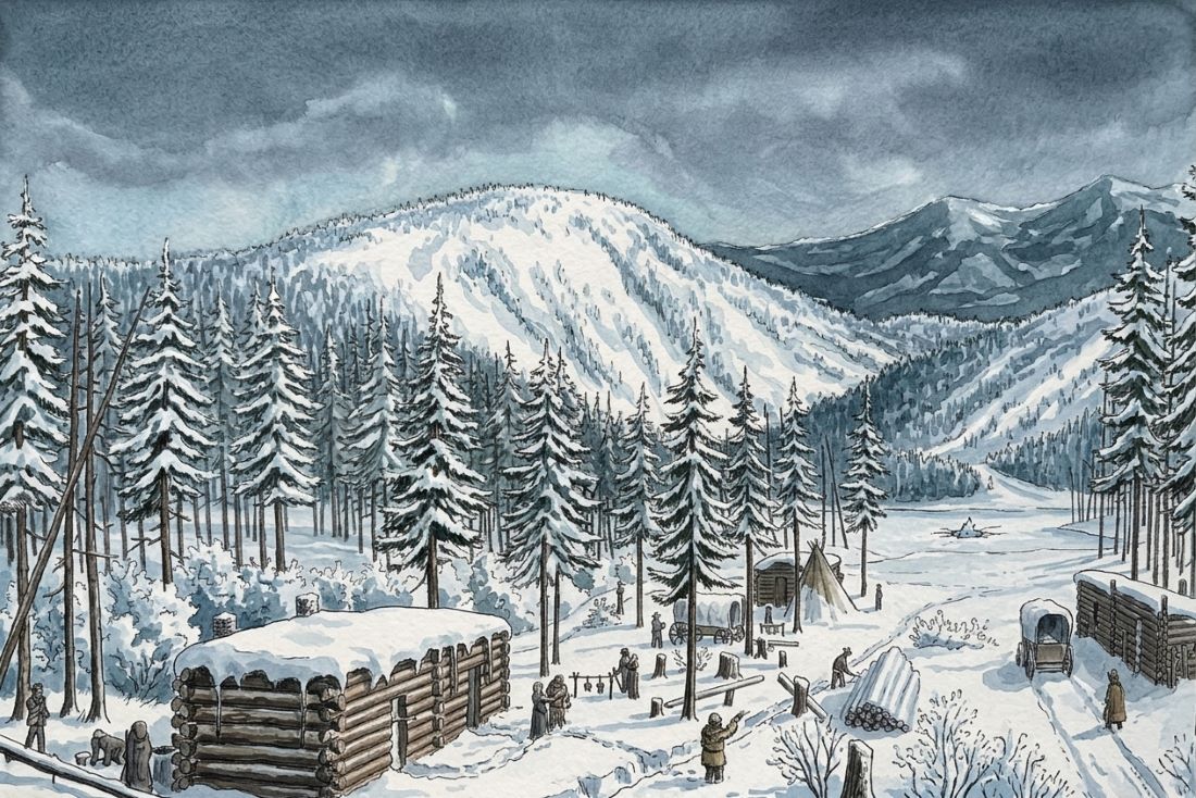 Artist's rendering of the Truckee Lake camp