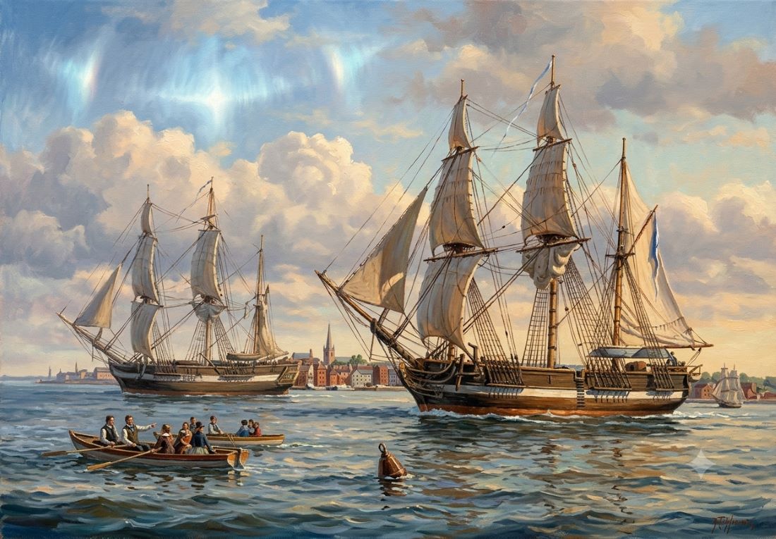 HMS Erebus and HMS Terror departing for the Arctic in 1845